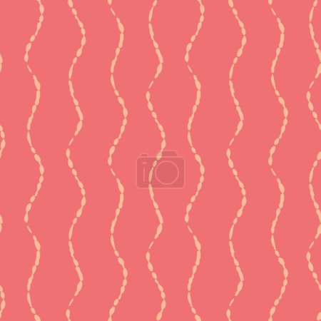 Vector abstract hand drawn peach pink color doodle waves. Seamless geometric pattern on hot pink background. Abstract linear backdrop. Great for tropical, summer, vacation products.