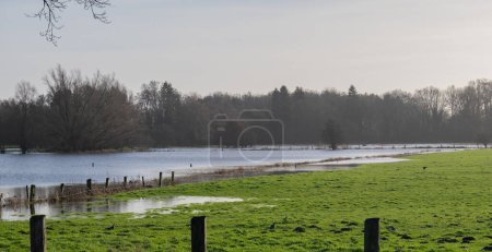 Aue bei Pinneberg Wiesen stehen wegen Dauerregens unter Wasser