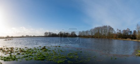 Fisheye perspective Fields and meadows flooded after a storm