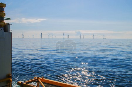 Wind farm offshore energy wind turbine construction on the North Sea
