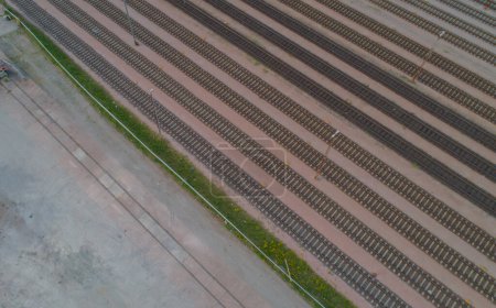 Aerial photograph of a railway track network at the Eurogate Burchardkai container terminal in Hamburg