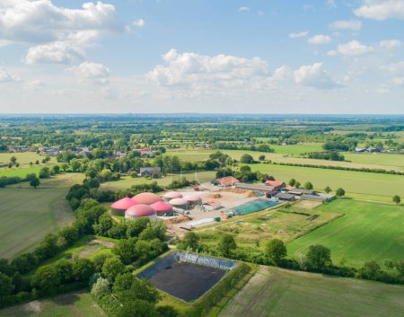 Biogas plant from the air perspective taken with a drone