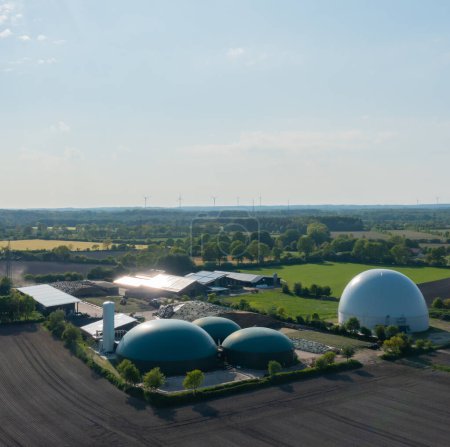 Biogas plant from the air perspective taken with a drone