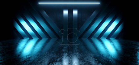 Téléchargez les photos : Alien Sci Fi Futuristic Spaceship Hangar Big Béton Ciment Asphalte Sous-sol Hall Studio Lumières Showroom Réaliste Bunker Garage Illustration rendu 3D - en image libre de droit