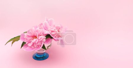 Téléchargez les photos : De belles fleurs parfumées. Pivoines roses dans un petit vase en verre. Décor floral. - en image libre de droit
