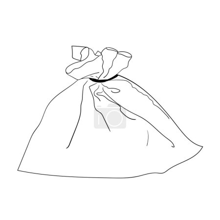 Téléchargez les illustrations : Illustration vectorielle d'un sac en toile. Dessin sac en lin. - en licence libre de droit
