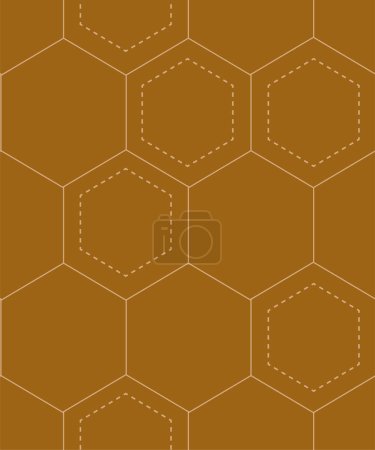 Ilustración de Formas de hexágono geométricas pintadas a mano puestas en orden creando una ilusión de colmena en una paleta de colores neutros de naranja quemada y mostaza. Ideal para la decoración del hogar, tela, papel pintado, envoltura de regalo - Imagen libre de derechos