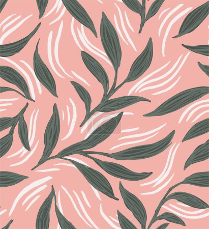 Drifting leaves making a subtle spendor pattern with off white,sage green,pastel pink. Great for homedecor,fabric,wallpaper,giftwrap,stationery,packaging design projects.