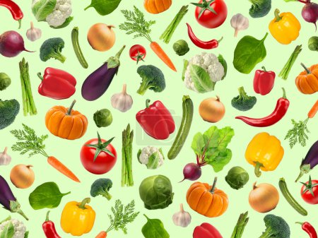 Pattern from various vegetables. The concept of fresh and raw food. Flat lay with copy space.