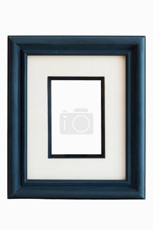 Téléchargez les photos : Cadre en bois double bleu avec tige de style italien peint bleu marine, vide, centre sans image sur fond blanc. - en image libre de droit