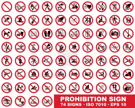 Illustration for Prohibition signs, vector illustration set, ISO 7010 prohibition signs in original colours - Royalty Free Image