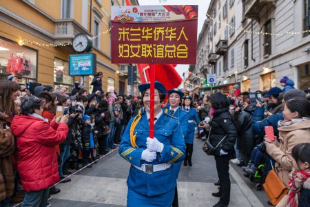 Foto de Milán Italia - 02 05 2018 - Año Nuevo Chino celebrado en 2018, en el barrio chino, año del perro en vía Paolo Sarpi - Imagen libre de derechos