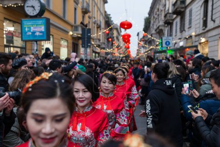 Photo for Milan Italy - 02 05 2018 - Chinese New Year held in 2018, in the Chinese quarter, year of the dog in via Paolo Sarpi - Royalty Free Image