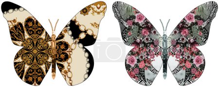 Photo for Butterfly decorated with flowers  and baroque for print - Royalty Free Image