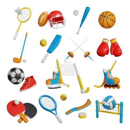 Photo for Collection of 3D Active Sport icons isolated white background. - Royalty Free Image