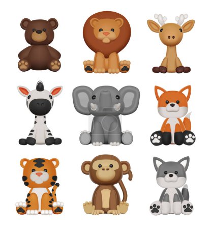 Illustration for 3D Vector Cute Realistic Animals Set - Royalty Free Image