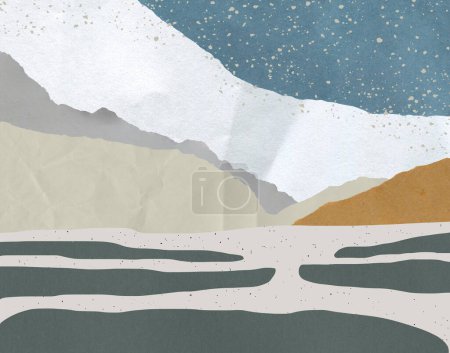 Photo for Paper torn cardboard with design background with silhouettes of abstract nature landscape with mountains - Royalty Free Image