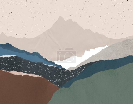 Foto de Paisaje abstracto con bordes rotos de papel de cubierta en colores tierra. Montañas y campos. Textura de papel artesanal. - Imagen libre de derechos