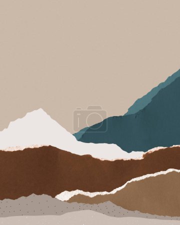 Photo for Abstract landscape with torn deckled paper edges in earthy colors. Mountains and fields. Craft Paper Texture. - Royalty Free Image