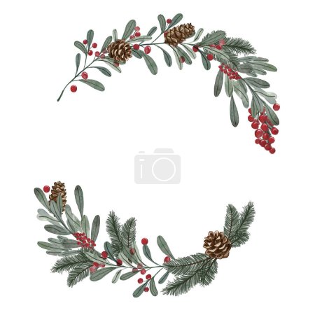 Téléchargez les photos : Décoration de Noël aquarelle sur fond blanc avec place pour le texte - en image libre de droit