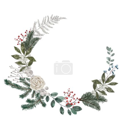 Foto de Corona de acuarela de invierno de Navidad. Diseño para tarjeta de felicitación, banner, póster. - Imagen libre de derechos