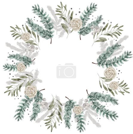 Photo for Christmas winter watercolor wreath. Design for greeting card, banner, poster. - Royalty Free Image