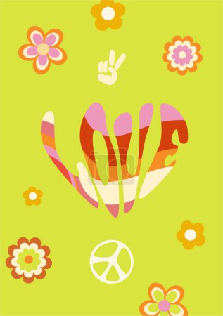 Photo for Retro Love Heart poster. Happy Valentine's Day. Retro Groovy positive vibes. - Royalty Free Image