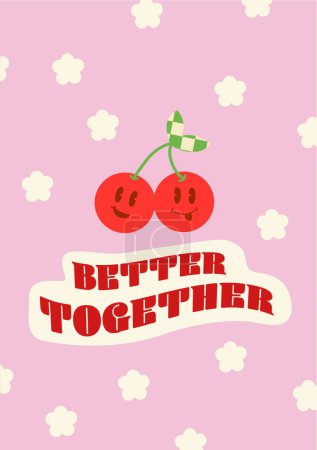 Téléchargez les photos : Retro Valentine's Day poster with cherries and Better together lettering - en image libre de droit