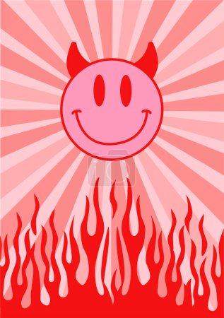 Photo for Cute devil with fire flames - Royalty Free Image