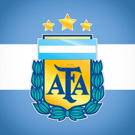 Photo for Argentina, year 2022, flag and logo Argentina Football Association world champion 2022, Qatar, with three world champion stars, illustration - Royalty Free Image