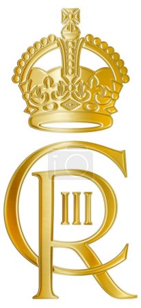 Photo for UK, year 2023, Coronation, Charles III third cipher symbol gold style, United Kingdom, illustration - Royalty Free Image