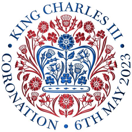 Photo for London, United Kingdom, may 2023, Charles Third Coronation coloured metallic symbol, UK, illustration - Royalty Free Image