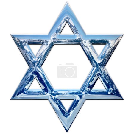 Foto de Judaísmo religión, estrella tradicional del símbolo dávido, elaboración gráfica de estilo metálico plateado, ilustración sobre el fondo blanco - Imagen libre de derechos