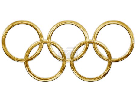 Foto de París, Francia, año 2024, símbolo olímpico en color dorado versión metálica, ilustración - Imagen libre de derechos