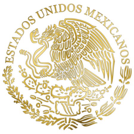 México, escudo nacional de oro sobre fondo blanco, ilustración