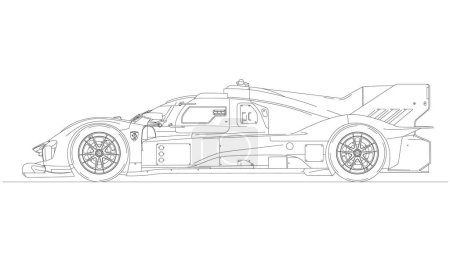 Illustration for Italy, year 2022, new Ferrari 499P silhouette design, endurance world championship 2022 Le Mans, illustration - Royalty Free Image