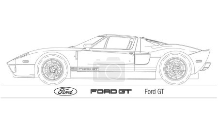 Ilustración de Estados Unidos, año 2006, coche vintage silueta ilustración, Ford GT - Imagen libre de derechos