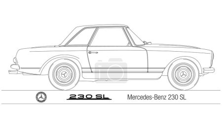 Ilustración de Alemania, año 1963, Mercedes Benz 230 SL famoso coche deportivo vintage, ilustración - Imagen libre de derechos