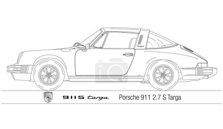 Illustration for Germany, year 1974, Porsche 911 S Targa silhouette, illustration - Royalty Free Image