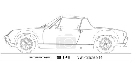 Ilustración de Germany, year 1972, Volkswagen Porsche 914 silhouette, vintage retro sport car, illustration - Imagen libre de derechos