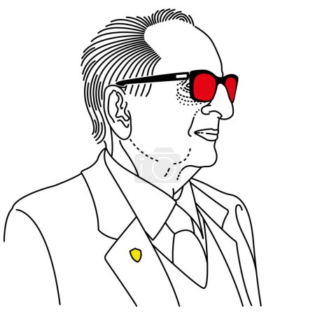 Téléchargez les illustrations : Maranello, Italy, year 2023, line drawing of the portrait of Enzo Ferrari, graphic elaboration, illustration - en licence libre de droit