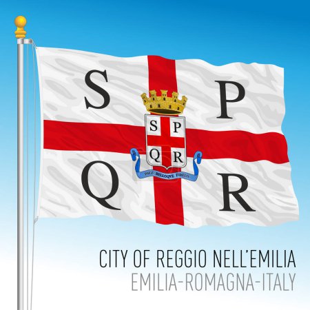 Illustration for Reggio Emilia, flag of the city and municipality with coat of arms, Emilia Romagna, Italy, vector illustration - Royalty Free Image