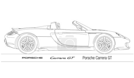 Illustration for Germany, year 2003, Porsche Carrera GT roadster vintage car silhouette, illustration on the white background - Royalty Free Image