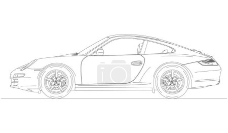 Illustration for Germany, year 2004-2013, Porsche 997 super car silhouette, vintage car, illustration - Royalty Free Image