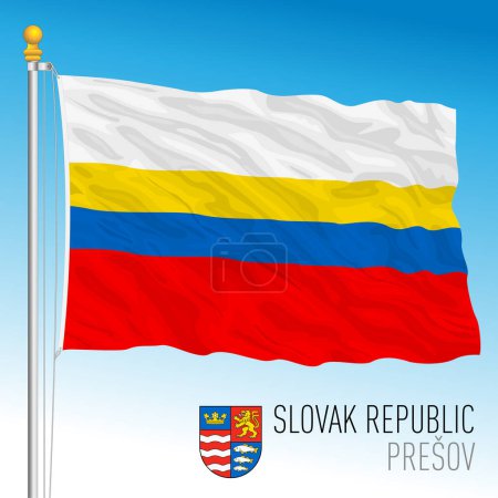 Ilustración de Eslovaquia, Región de Presov bandera y escudo de armas, ilustración vectorial - Imagen libre de derechos