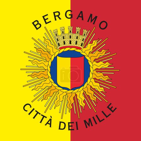 Illustration for Bergamo, Italy, official coat of arms of the municipality on the flag, vector illustration - Royalty Free Image