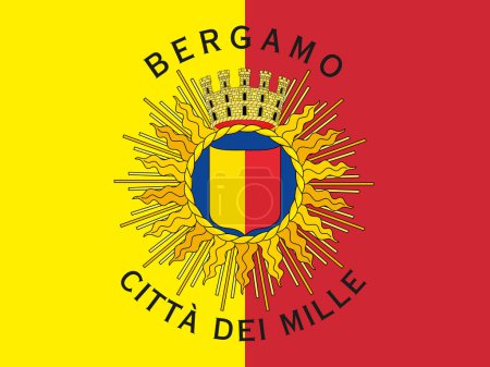 Illustration for Bergamo, Italy, official flag of the city with coat of arms, vector illustration - Royalty Free Image
