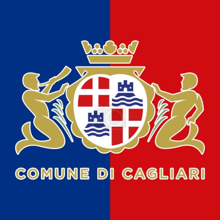 Illustration for City of Cagliari coat of arms on the blue and red colors of the flag, vector illustration - Royalty Free Image