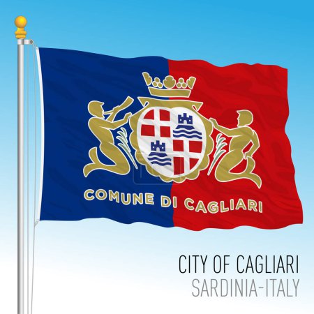 Ilustración de Ciudad de Cagliari bandera con escudo de armas, Cerdeña, Italia, vector de ilustración - Imagen libre de derechos