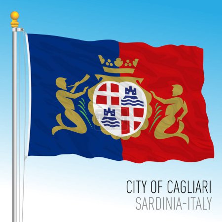 Illustration for City of Cagliari flag with coat of arms, Sardinia, Italy, vector illustration - Royalty Free Image